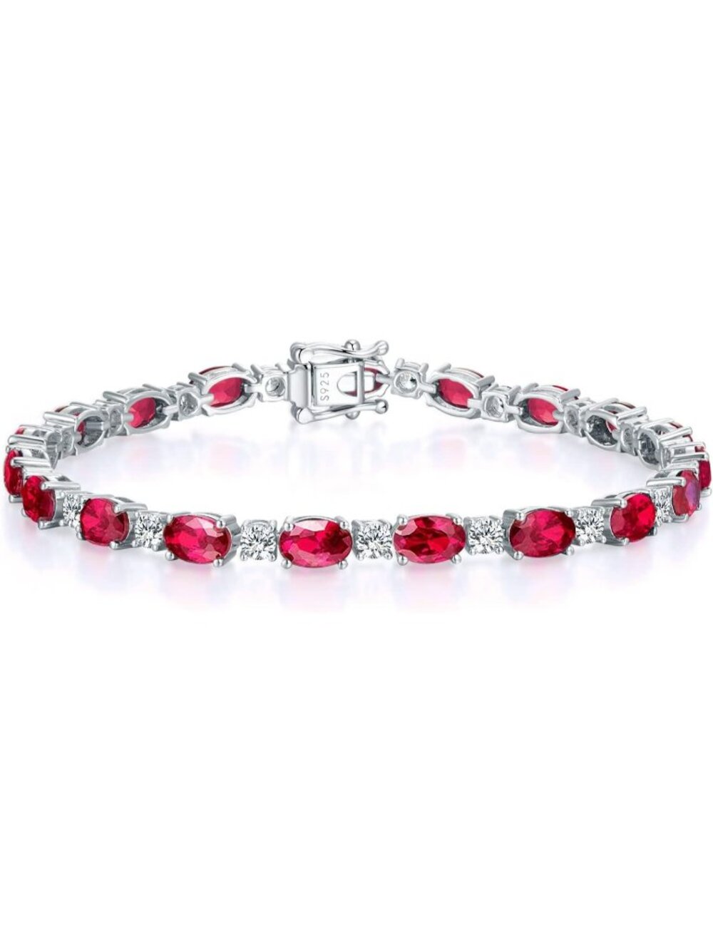 Women's Red 7 Inches Sterling Silver Birthstone Tennis Bracelet Jewelry
